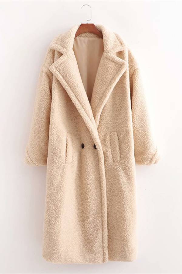 Long oversized coat with faux teddy bear fur