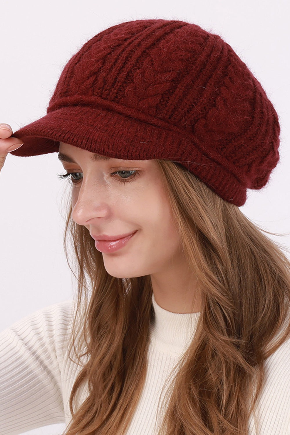 Fleece Lined Cable Knit Beret Hat