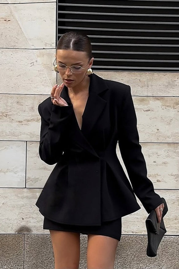 Long Sleeve Fitted Two Piece Blazer Skirt Set