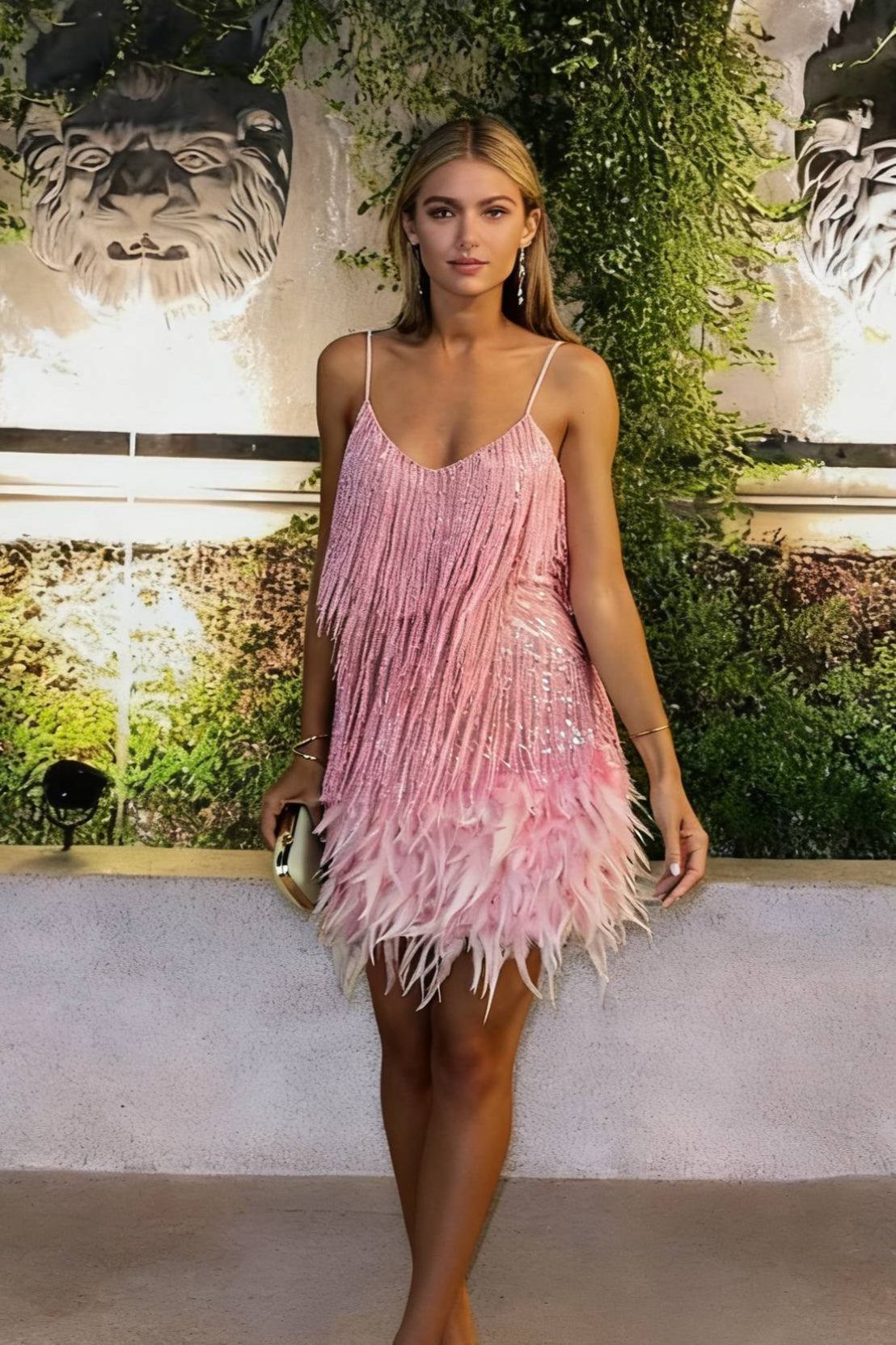 Tassel Sequin Feather Splicing Dress