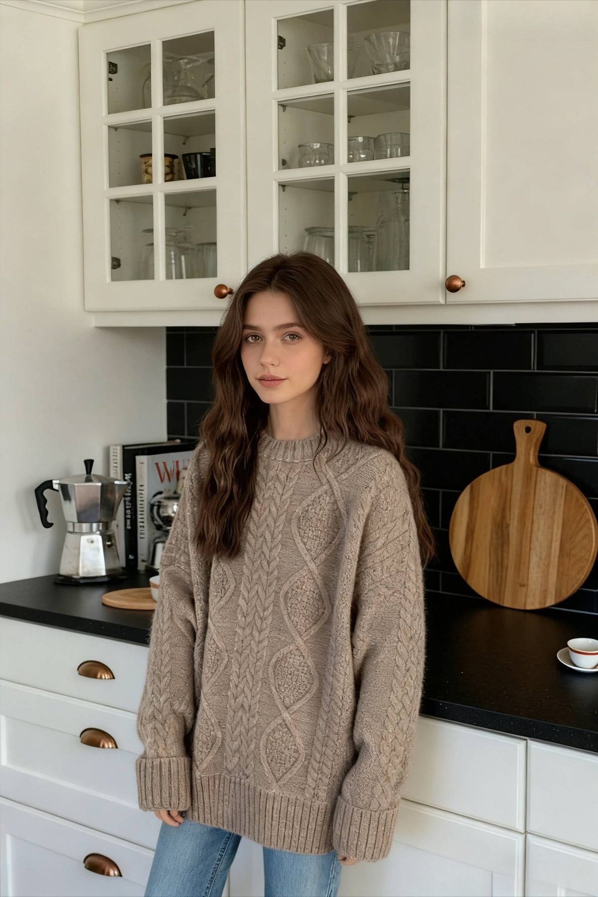 Cable Knit Graceful Cropped Sweater
