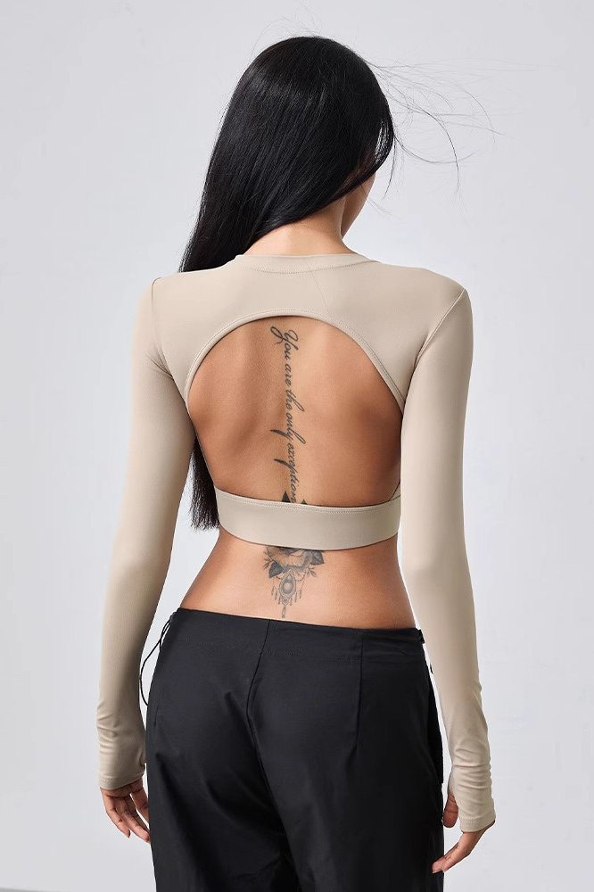 Backless Cutout Slim Thumbhole Yoga Crop Top