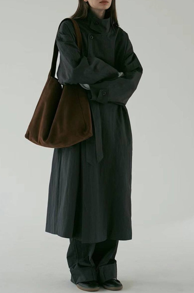 Oversized Stand Collar Long Casual Overcoat