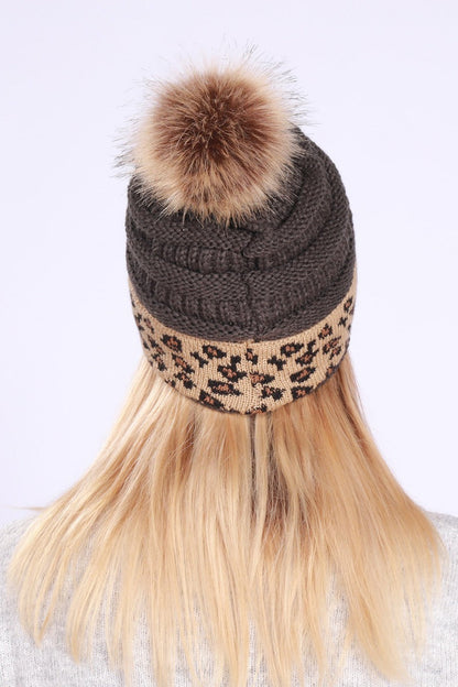 Leopard Print Slouchy Knit Beanie Hat