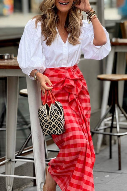 Red Gingham Tie Wrap Maxi Skirt