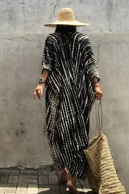 Multi-Color Tie-Dye Belted Open Front Beach Kimono