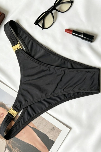 Hollow Out Black Halter Three Piece Swim Set