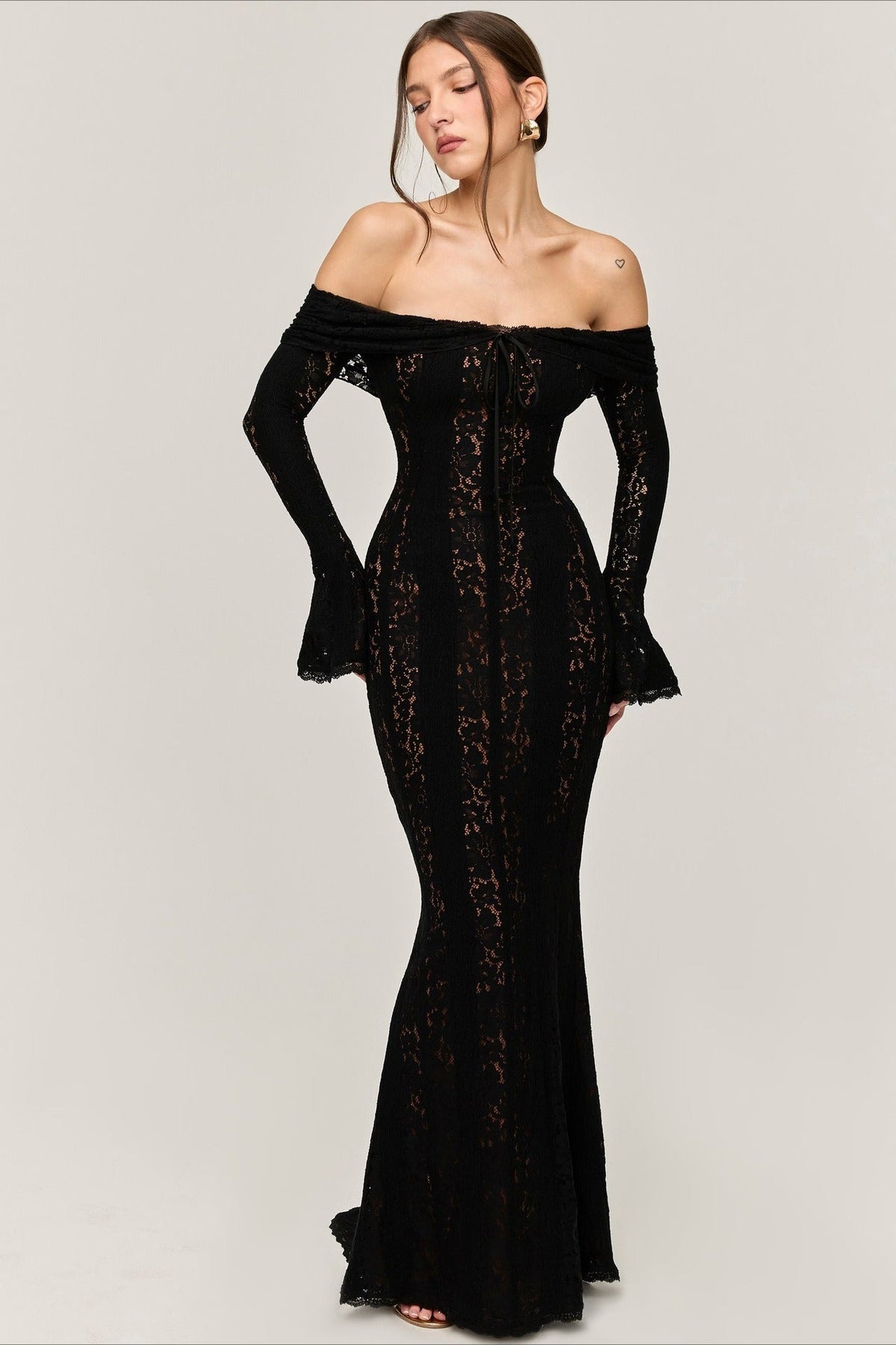 Off Shoulder Lace High Waist Prom Dress