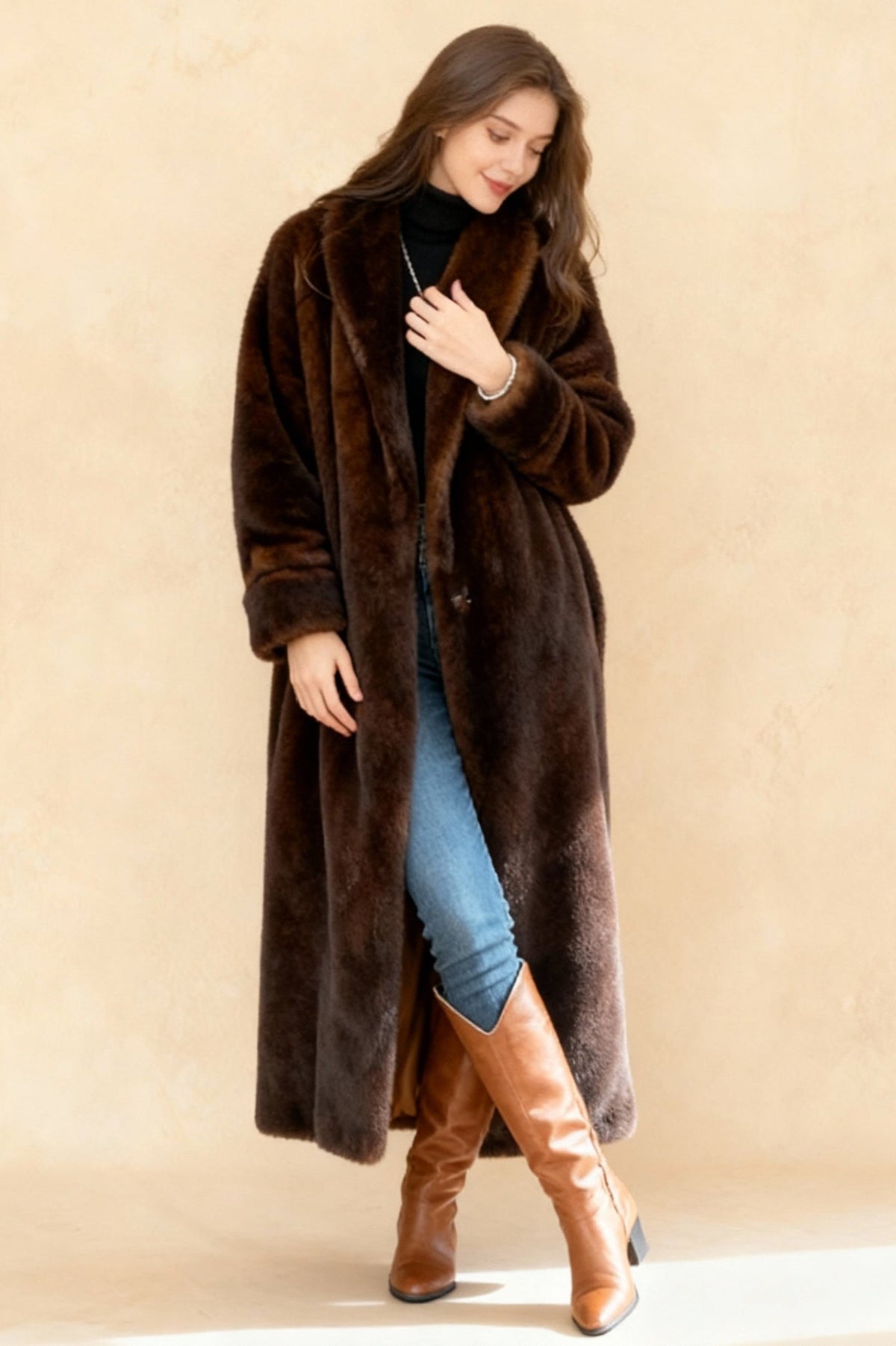 Faux Fur Lapel Plush Imitation Mink Overcoat