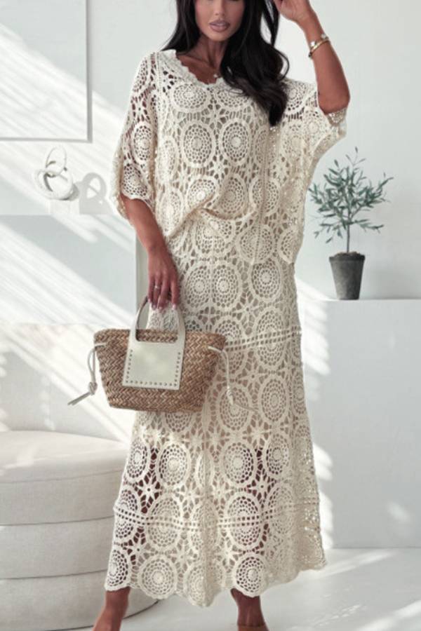 Boho Crochet Lace Two Piece Maxi Dress