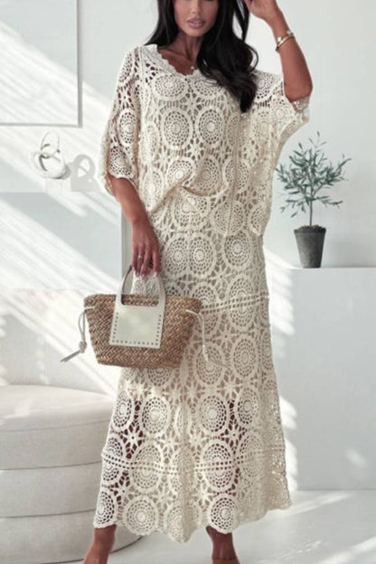 Boho Crochet Lace Two Piece Maxi Dress