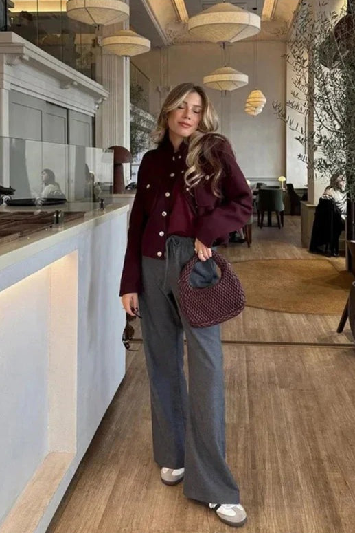 Retro Double Breasted Cropped Stand Collar Coat