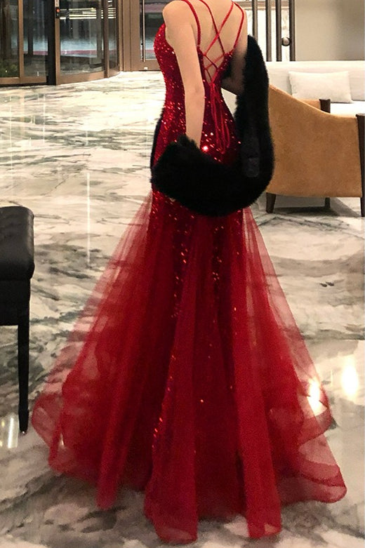 Sexy Sequin Spaghetti Strap Evening Prom Dress