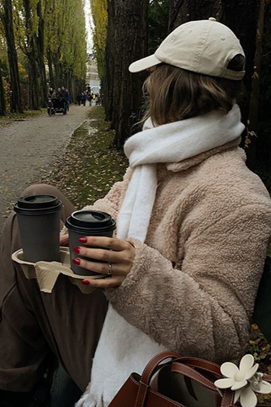 Lapel Collar Zip Up Fleece Coat