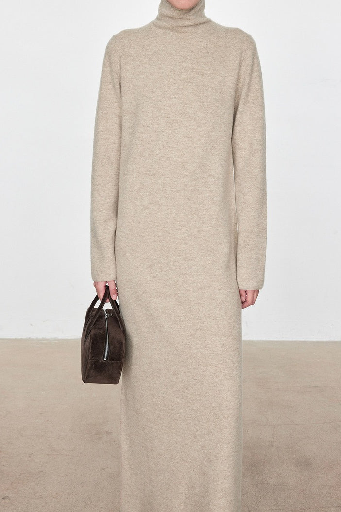 High Neck Flocked Slouchy Knit Dress