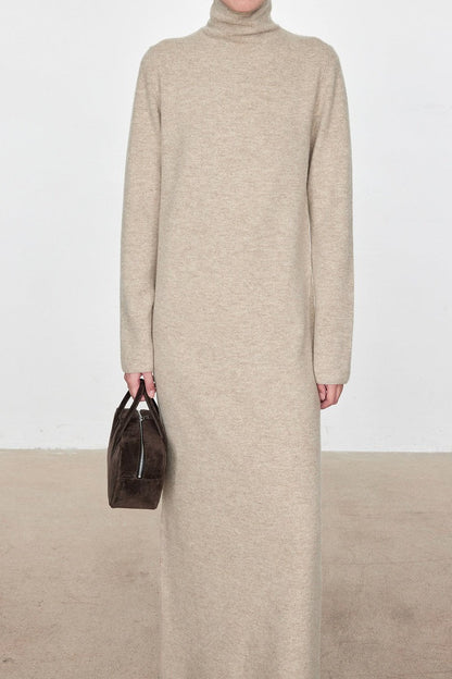 High Neck Flocked Slouchy Knit Dress