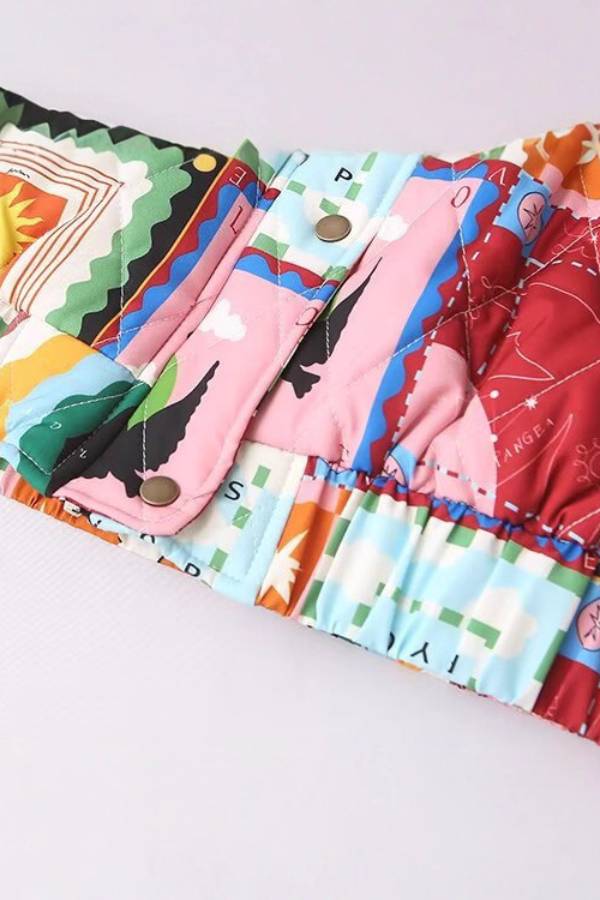 Art Printed Patchwork Quilted Bomber Padded Jacket