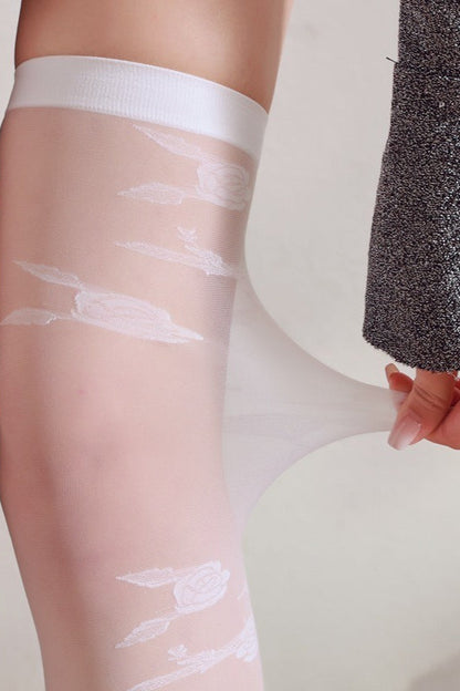 Rose Pattern Non-Slip Sheer Lace Thigh-High Stockings