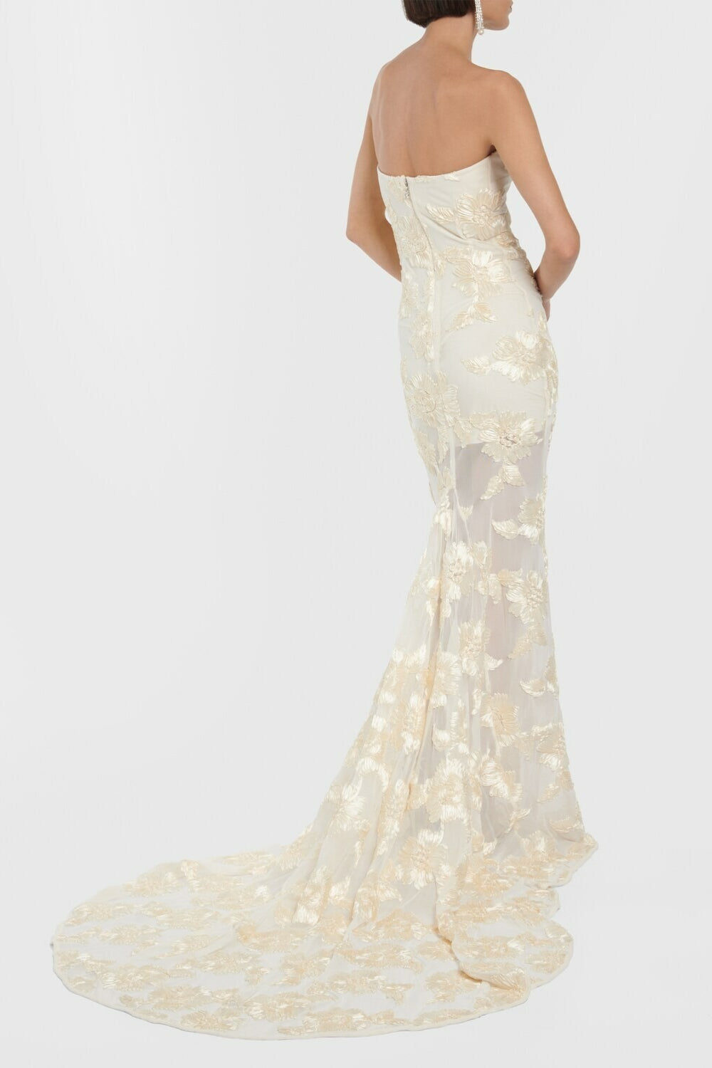 Strapless Slim Fit Floor Length Mesh Prom Dress