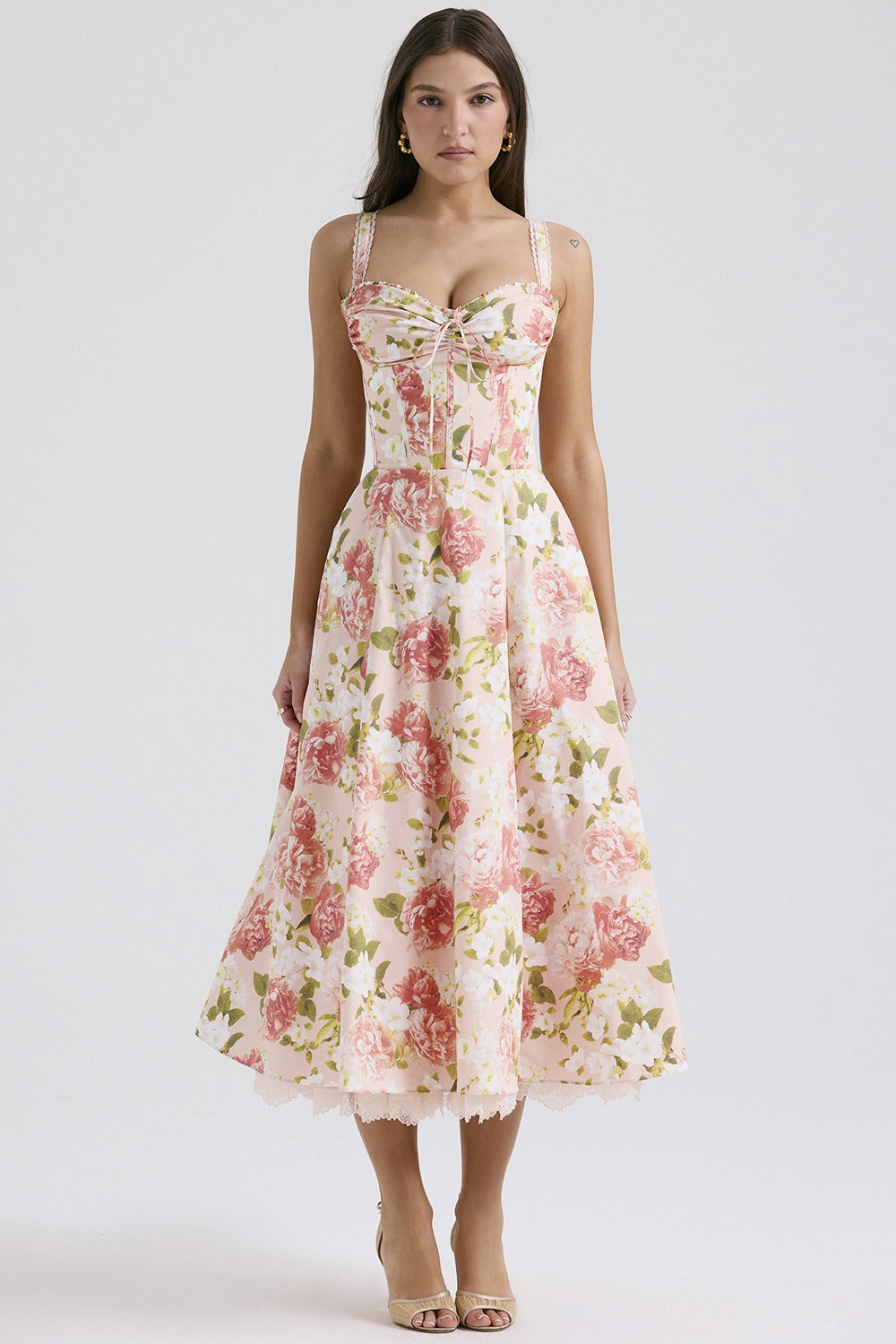 Elegant Strap Slim Midi Floral Dress