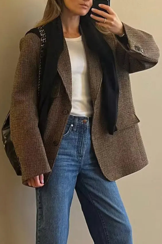 Houndstooth Single-Breasted Blazer