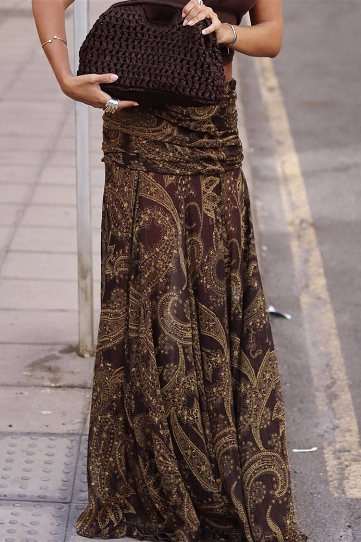 Vintage Paisley Print Slim Fit Maxi Skirt
