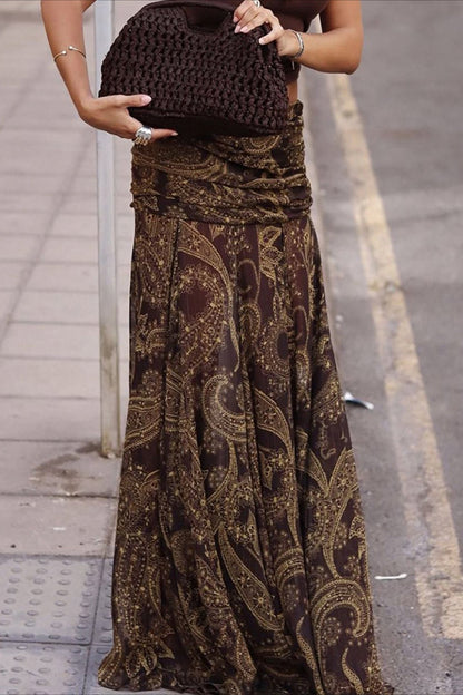 Vintage Paisley Print Slim Fit Maxi Skirt