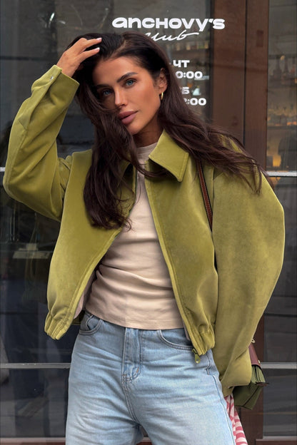Slim Fit Notch Collar Suede Jacket