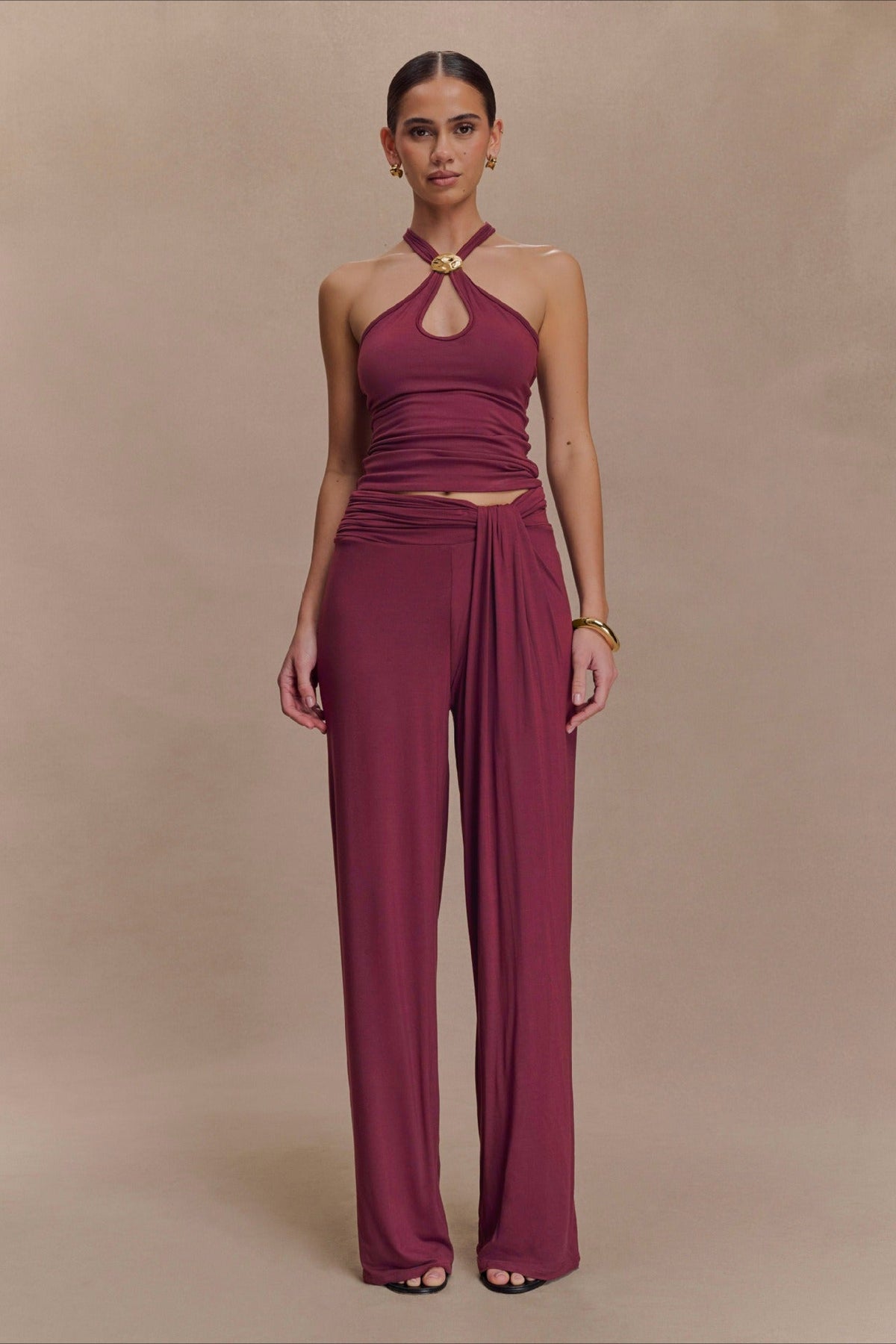 Metal Trim Halter Cutout Chic Halter Top