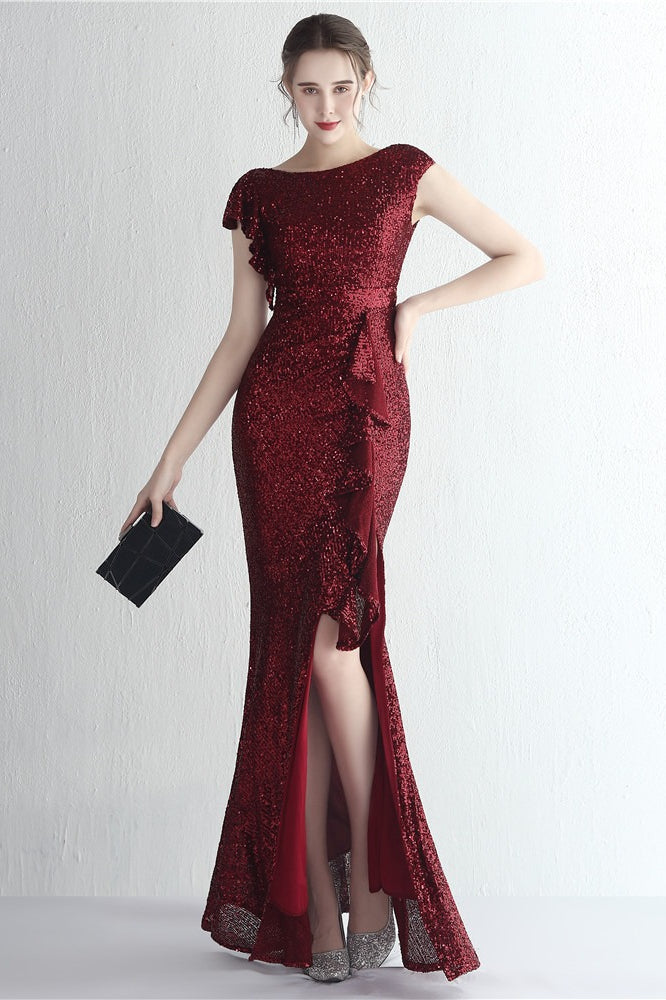 Glitter High Neck Mermaid Slit Formal Dress