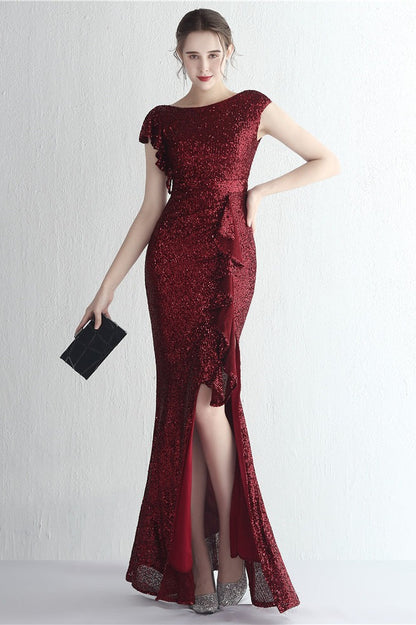 Glitter High Neck Mermaid Slit Formal Dress