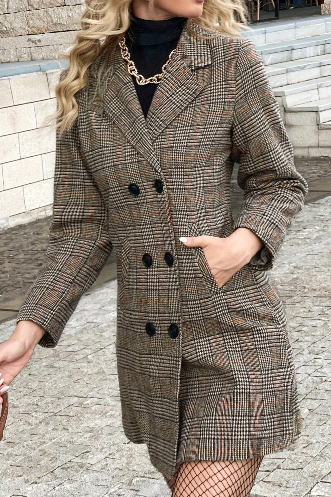 Plaid Double Breasted Blazer Overcoat
