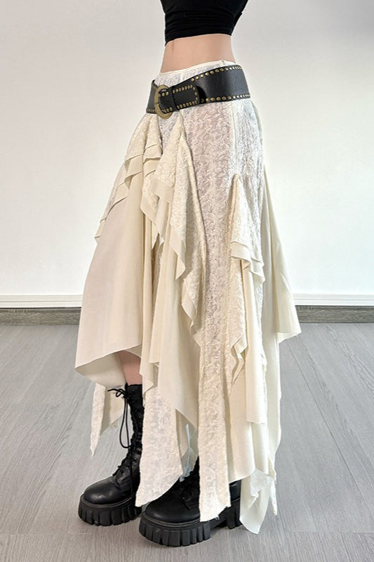 Vintage Asymmetrical Ruffle Boho Skirt