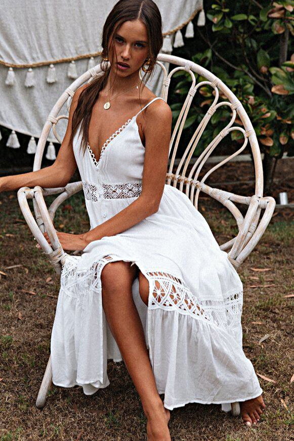 Lace Trim Sheer Flowy Boho Dress