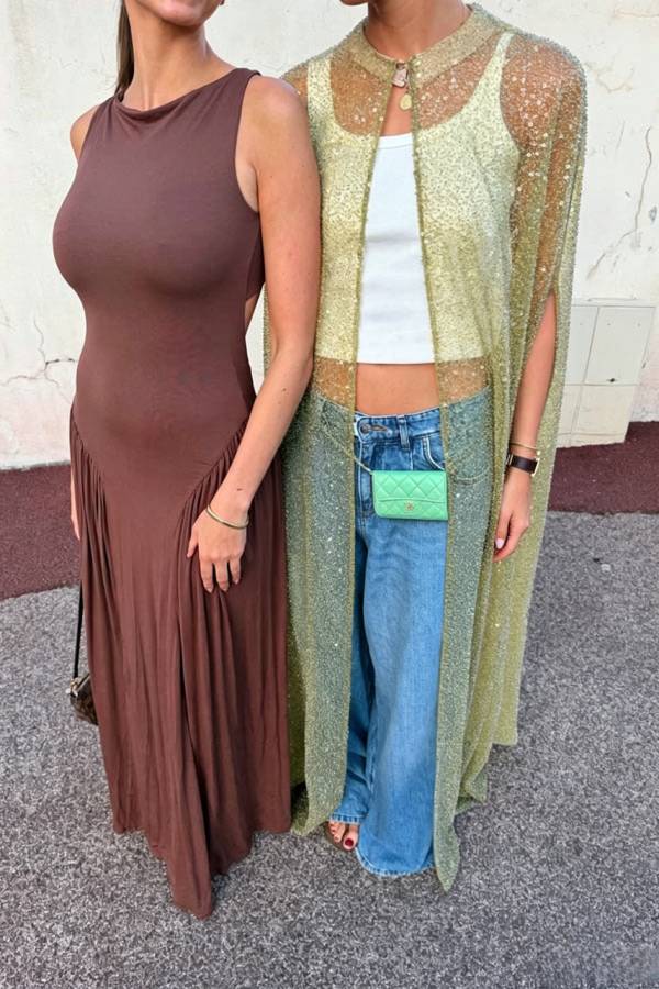 Sparkle Night Sheer Sequin Maxi Cover-up Cape