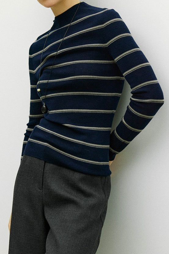 Seamless Stripe Mock Neck Knit Top