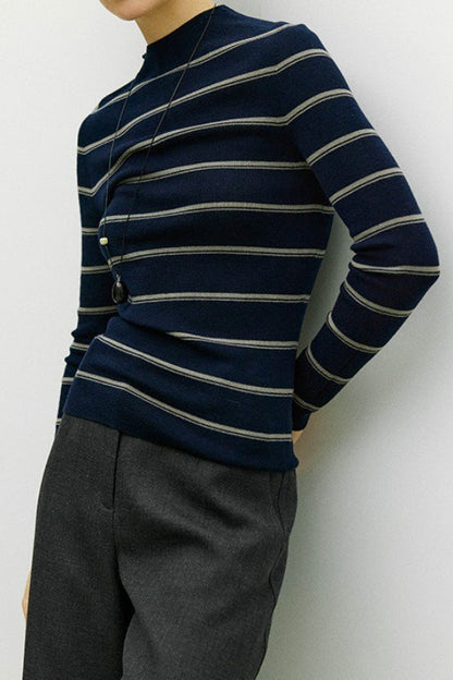 Seamless Stripe Mock Neck Knit Top