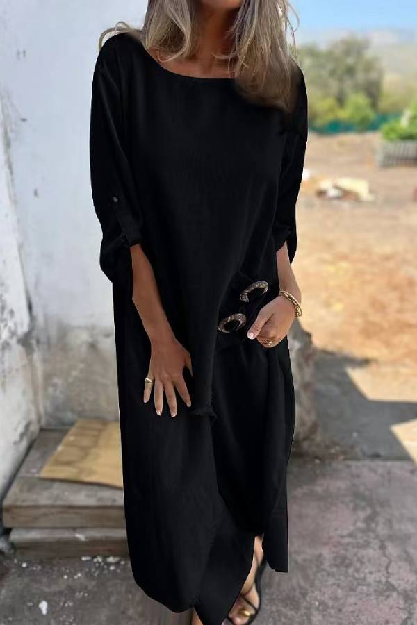 Linen-Style Asymmetrical Long Top + Wide-Leg Pants Set