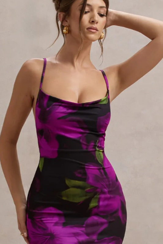 Open-Back Floral Maxi Party Dress