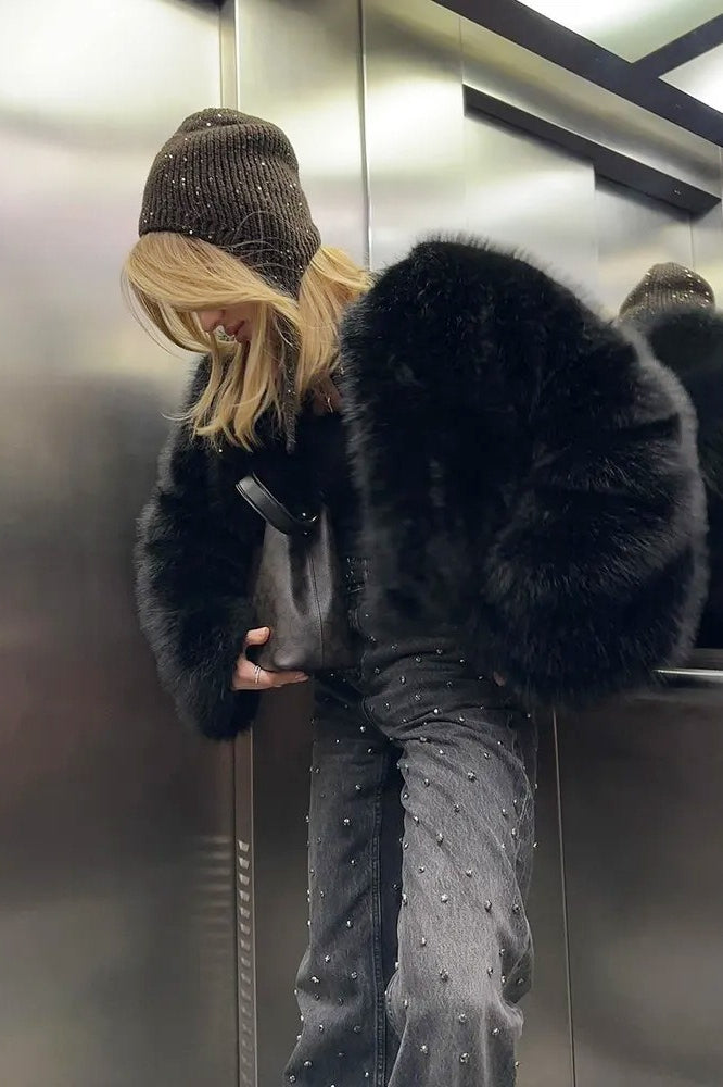 Textured Faux Fur Wide Sleeve Coat
