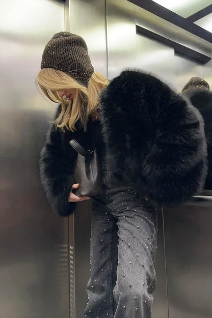 Textured Faux Fur Wide Sleeve Coat