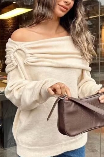 Off-shoulder Casual Loose Knit Sweater