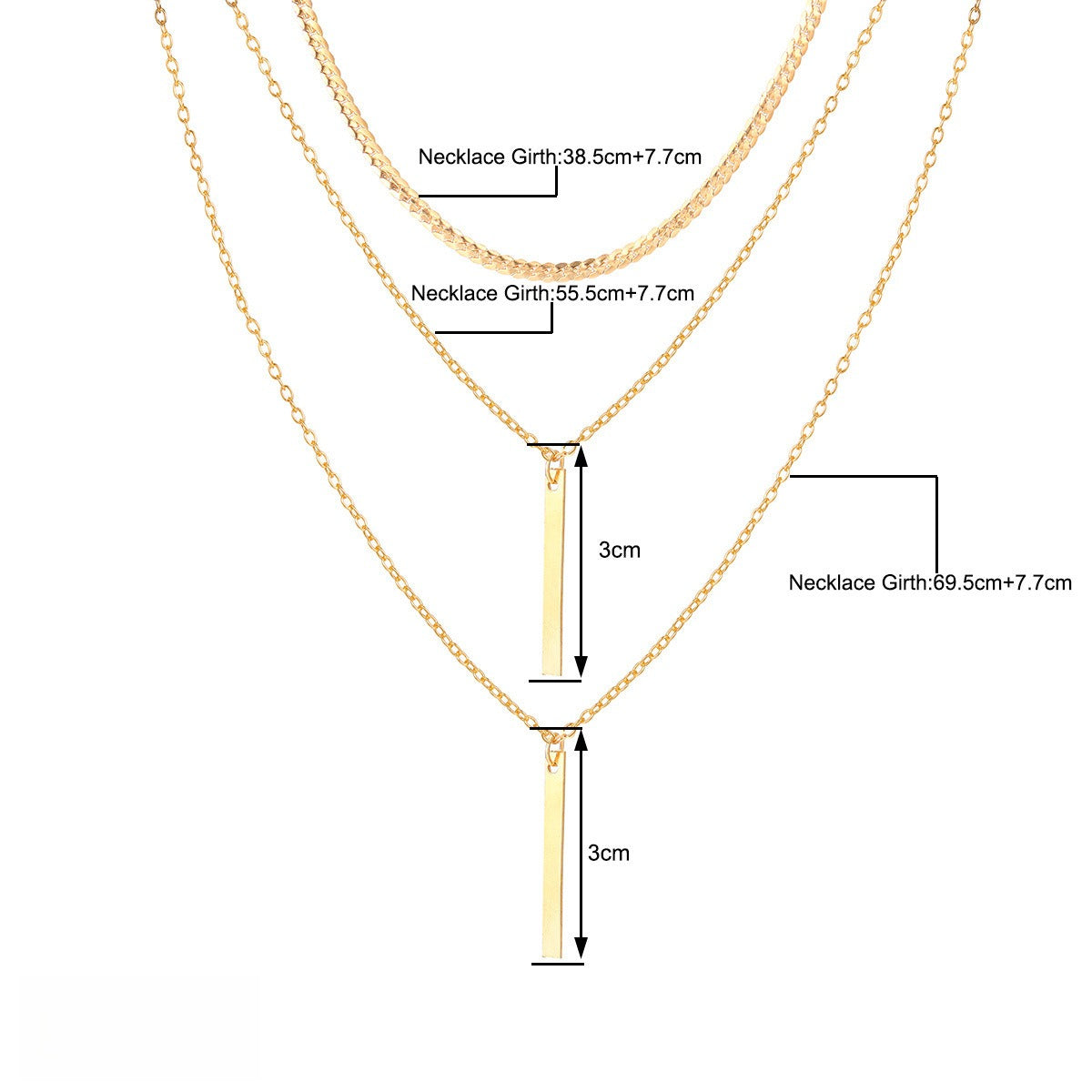 Minimalist Geometric Bar Pendant Layered Chain Necklace