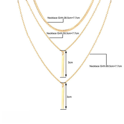Minimalist Geometric Bar Pendant Layered Chain Necklace