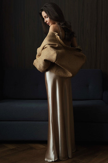 Metallic Sequined Stand Collar Coat