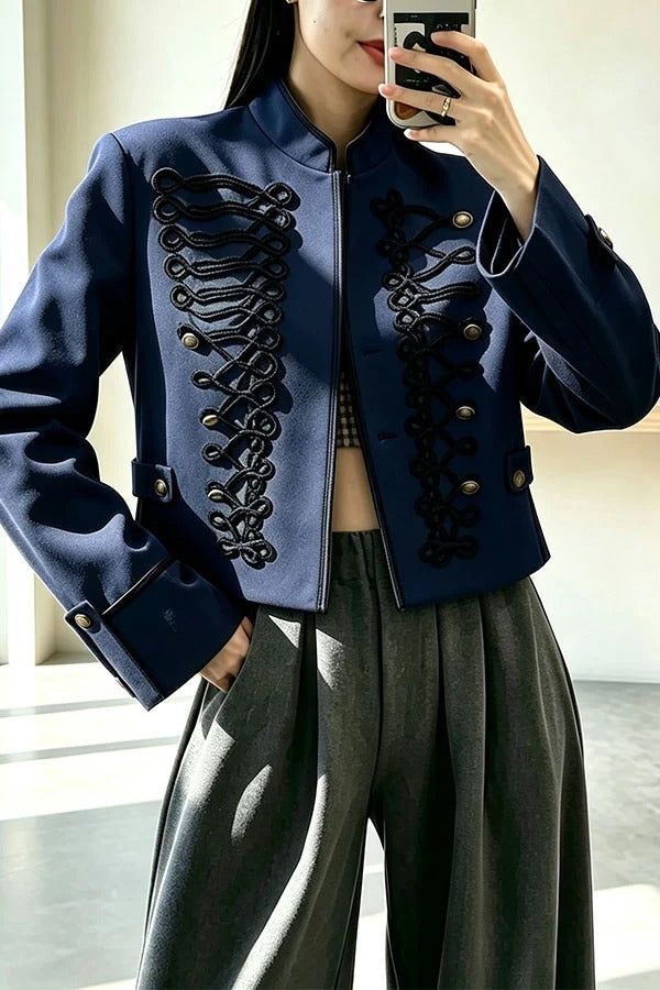 French Romantic Metal Button-down Long Sleeve Napoleon Jacket