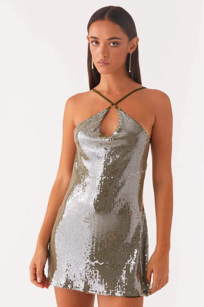 Halter Backless Sleeveless Sequin Dress