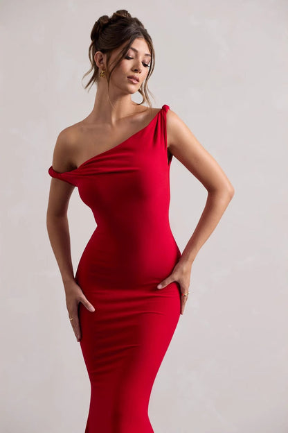 One Shoulder Solid Bodycon Dress