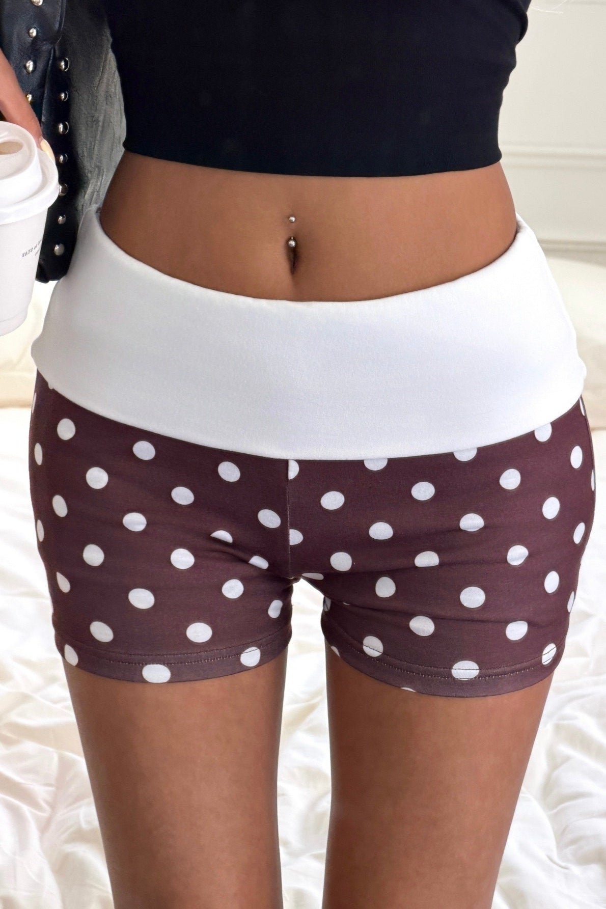 High Waist Polka Dot Cuffed Shorts