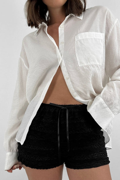 Lace Bow Tiered Ruffle Puffed Shorts